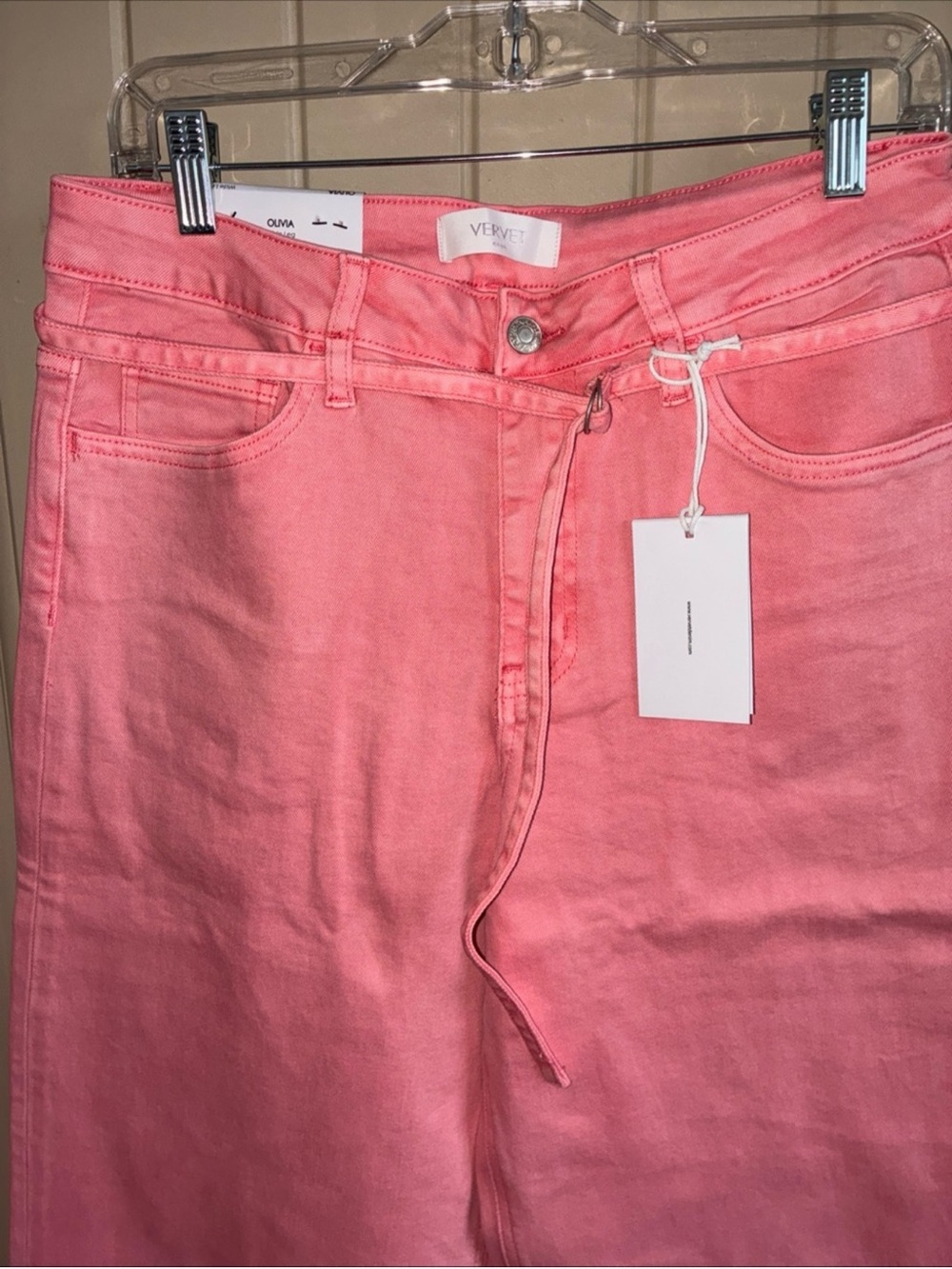 Vervet by Flying Monkey Pink Wide Leg High Rise Cropped Jeans NWT - Picture 2 of 7